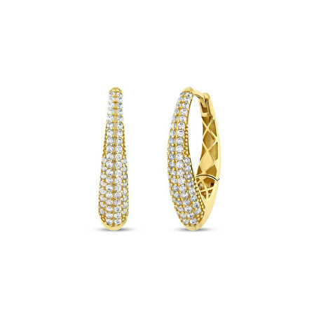 Taşlı Altın Tasarım Küpe - 14K