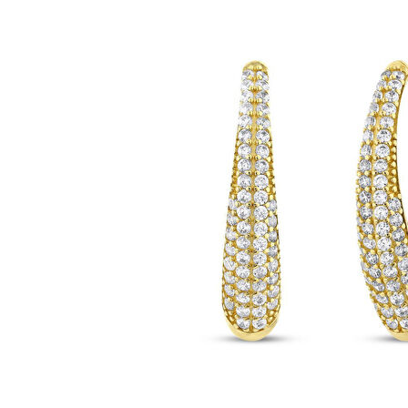 Taşlı Altın Tasarım Küpe - 14K