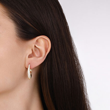 Taşlı Altın Tasarım Küpe - 14K