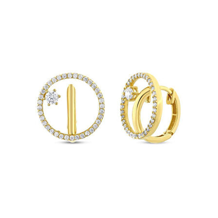 Altın Taşlı Tasarım Küpe - 14K