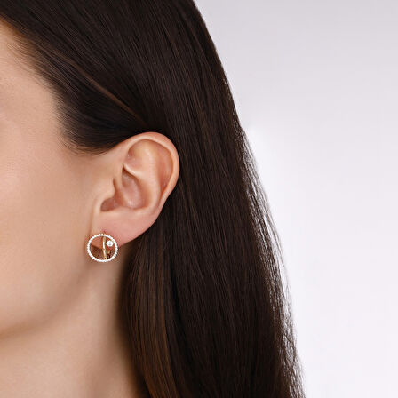 Altın Taşlı Tasarım Küpe - 14K