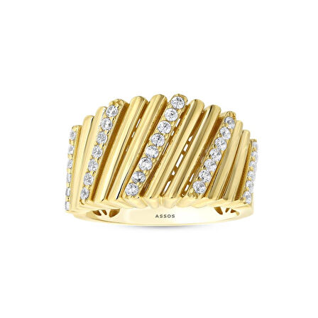 Taşlı Tasarım Altın Yüzük - 14K - 4.65gr