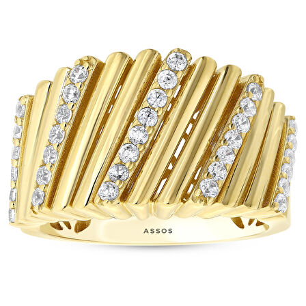 Taşlı Tasarım Altın Yüzük - 14K - 4.65gr