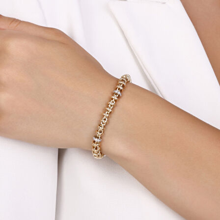 Taşlı Altın Tasarım Bileklik - 14K