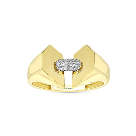 Taşlı Tasarım Altın Yüzük - 14K - 2.69gr