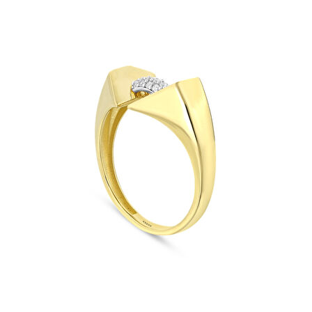 Taşlı Tasarım Altın Yüzük - 14K - 2.69gr
