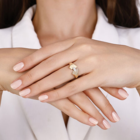 Taşlı Tasarım Altın Yüzük - 14K - 2.69gr