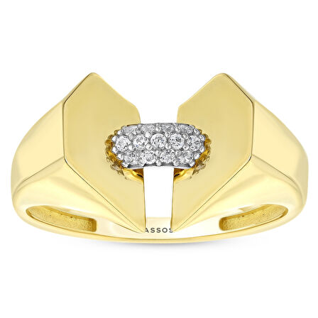 Taşlı Tasarım Altın Yüzük - 14K - 2.69gr