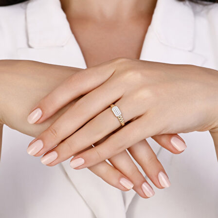 Taşlı Tasarım Altın Yüzük - 14K - 1.47gr