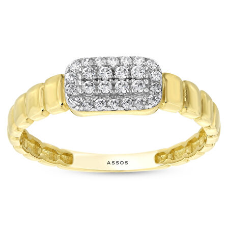 Taşlı Tasarım Altın Yüzük - 14K - 1.47gr