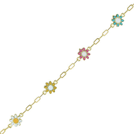 Çiçek Figürlü Altın Çocuk Bileklik - 14K