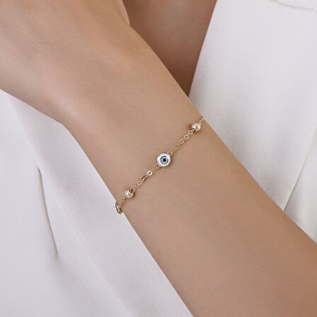 Altın Nazar Boncuklu Bileklik - 14K