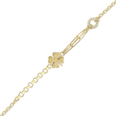 Altın Yonca Figürlü Bileklik - 14K