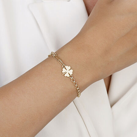 Altın Yonca Figürlü Bileklik - 14K