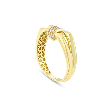 Altın Taşlı Tasarım Yüzük - 14K