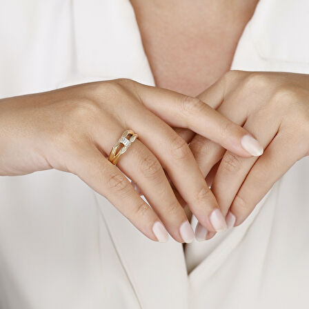 Altın Taşlı Tasarım Yüzük - 14K