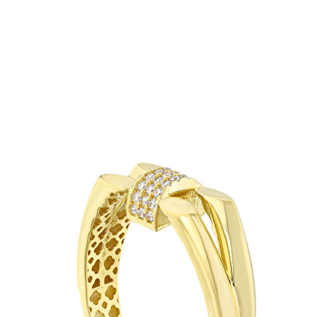 Altın Taşlı Tasarım Yüzük - 14K