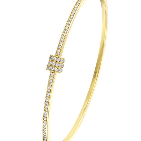 Altın Taşlı Tasarım Kelepçe - 14K