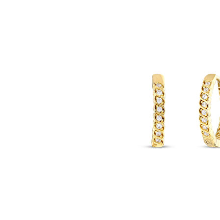 Altın Taşlı Halka Küpe - 14K