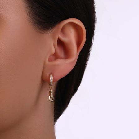 Altın Taşlı Sallantılı Küpe - 14K
