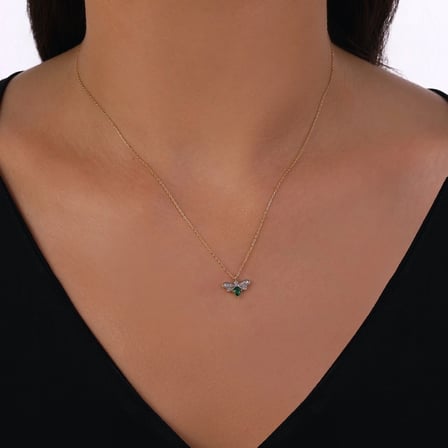 Yeşil Taşlı Altın Kelebek Kolye - 14K