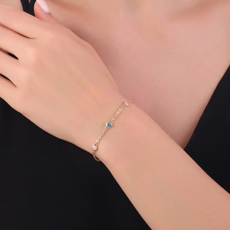 Altın Nazar Boncuklu Zincir Bileklik - 14K