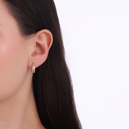 Altın Taşlı Tasarım Halka Küpe - 14K