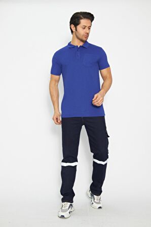 T-shirt Polo Yaka Kısakol %100 Pamuk Cepli Sax Mavi