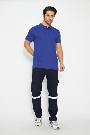 T-shirt Polo Yaka Kısakol %100 Pamuk Cepli Sax Mavi