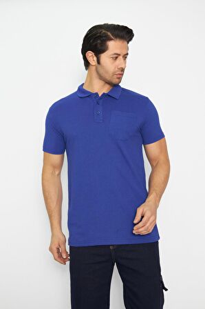 T-shirt Polo Yaka Kısakol %100 Pamuk Cepli Sax Mavi