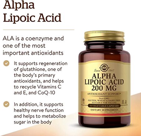 Solgar Alpha Lipo Acid 200 mg 50 Kapsül