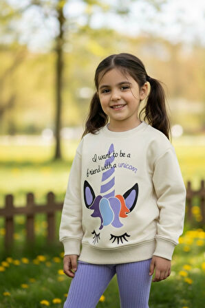 Unicorn Desenli Kız Çocuk Lila Renk Taytlı Takım