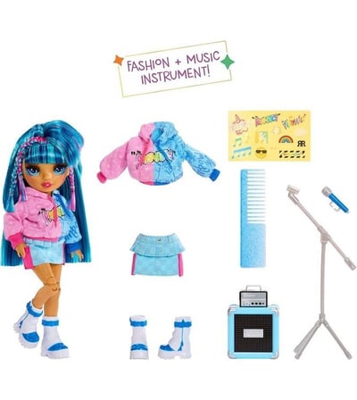 Rainbow High Jr High Rock Grubu Moda Bebek Serisi – Skyler, Sunny, Bella ve Amaya, Müzik Aksesuarlar