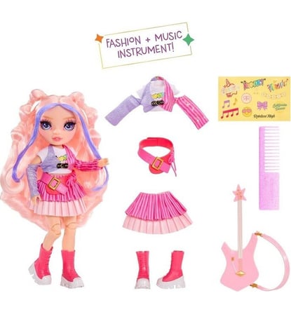 Rainbow High Jr High Rock Grubu Moda Bebek Serisi – Skyler, Sunny, Bella ve Amaya, Müzik Aksesuarlar