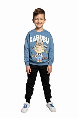 Labubu Desenli Erkek Çocuk Mavi Renk Eşofman Takım