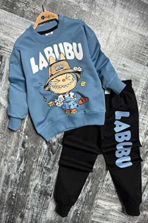 Labubu Desenli Erkek Çocuk Mavi Renk Eşofman Takım