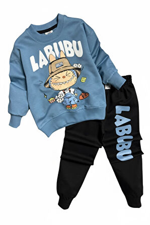 Labubu Desenli Erkek Çocuk Mavi Renk Eşofman Takım