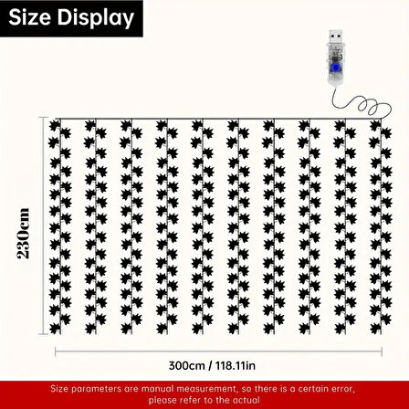 Sonbahar Konseptli 10 Adet Yapay Sarmaşık 3x3 USB'li 10 Saçaklı Perde Led Dekoratif Aydınlatma