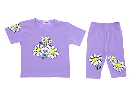 Kız Çocuk Şortlu Takım Papatya Baskılı