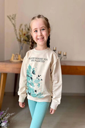 Çiçek Desenli Fitilli Taytlı Yeşil Renk Kız Çocuk Takım