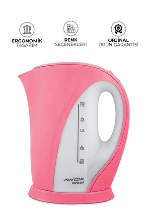 AWOX Mercan Kettle Pembe, Mercan Kettle 1,7 Litre Su Isıtıcısı 2000 W