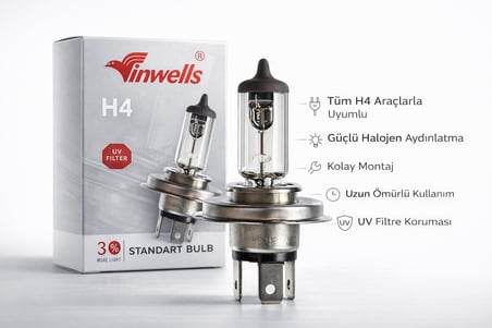 Inwells H4 12V 60/55W Standart Oto Ampulü - Uzun ve Kısa Far Ampülü - 1 Adet
