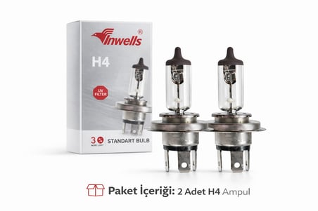 Inwells H4 12V 60/55W Standart Oto Ampulü - Uzun ve Kısa Far Lambası - 2 Adet
