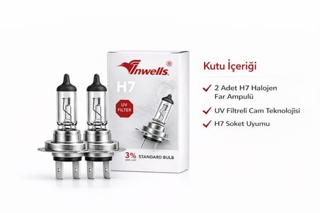 Inwells H7 12V 55W Standart Oto Ampulü - Far ve Sis Lambası - 2 Adet
