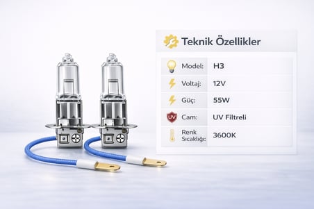 Inwells H3 12V 55W Standart Oto Ampulü - Sis ve Far Lambası - 2 Adet