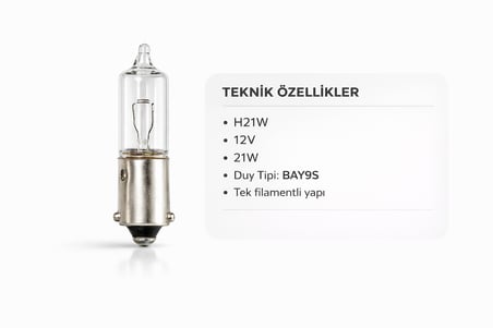 Inwells H21W 12V 21W Standart Oto Ampulü - Sinyal, Geri Vites, Stop Lambası - 1 Adet