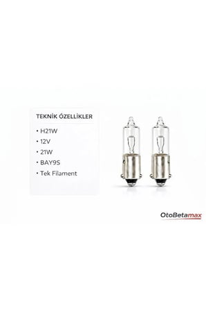 Inwells H21W 12V 21W Standart Oto Ampulü - Sinyal, Geri Vites, Stop Lambası - 2 Adet