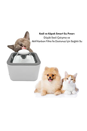 Evcil Hayvanlar Için Otomatik Kedi Su Sebili Led Işıklı 2 Litre Kapasiteli - Beyaz