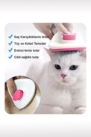 Otomatik Temizlenen Tuşlu Evcil Hayvan Fırçası Kedi Köpek Tüy Toplayıcı Tarak Pembe