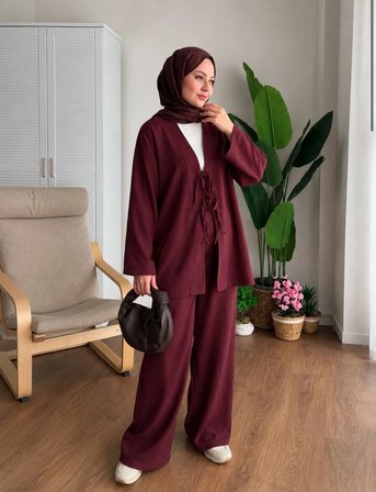 Bağlamalı Keten Pantolon Tesettür Takım